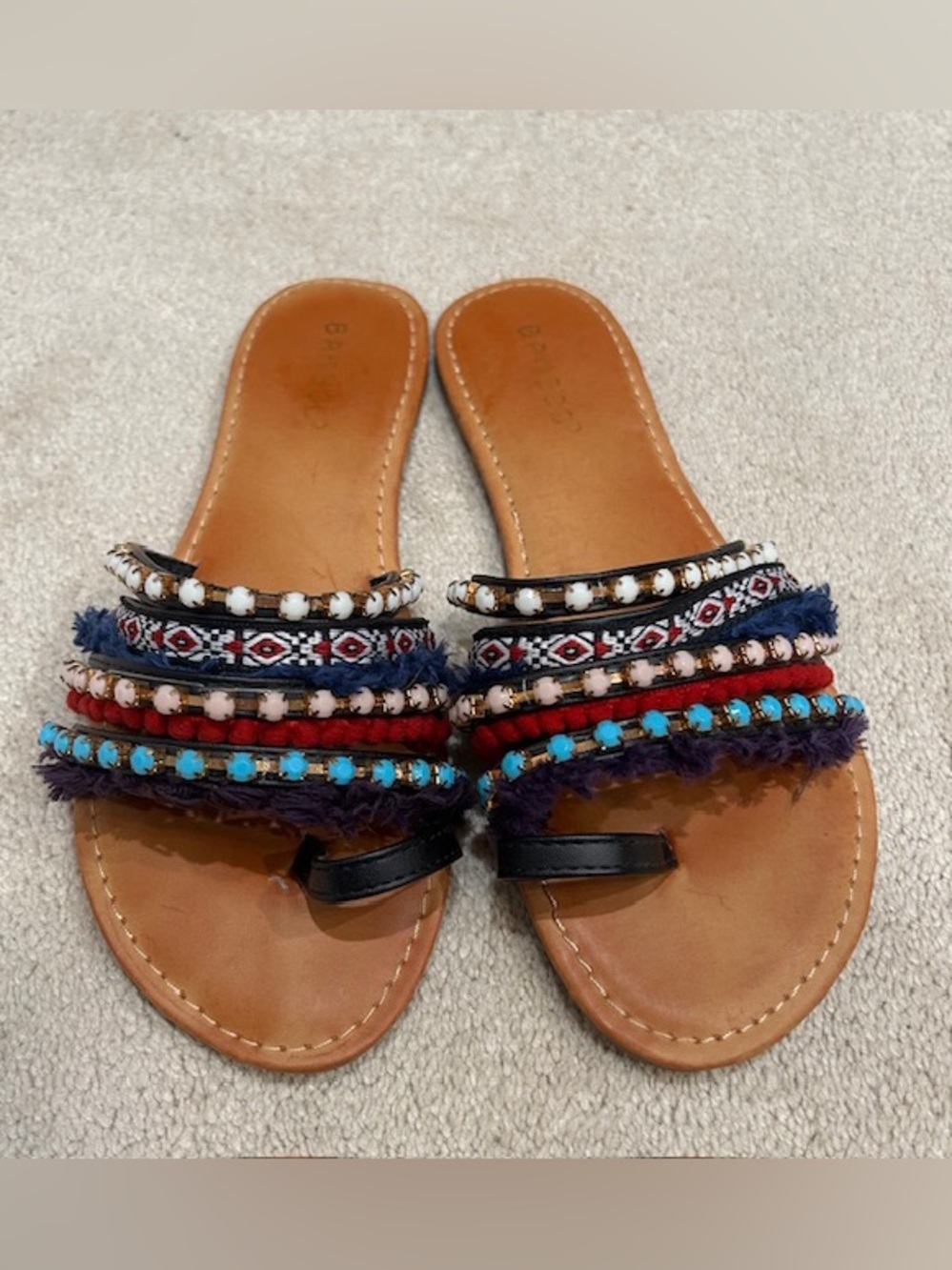 Bamboo Boho Beaded Multi-Color Leather Slide Sandals